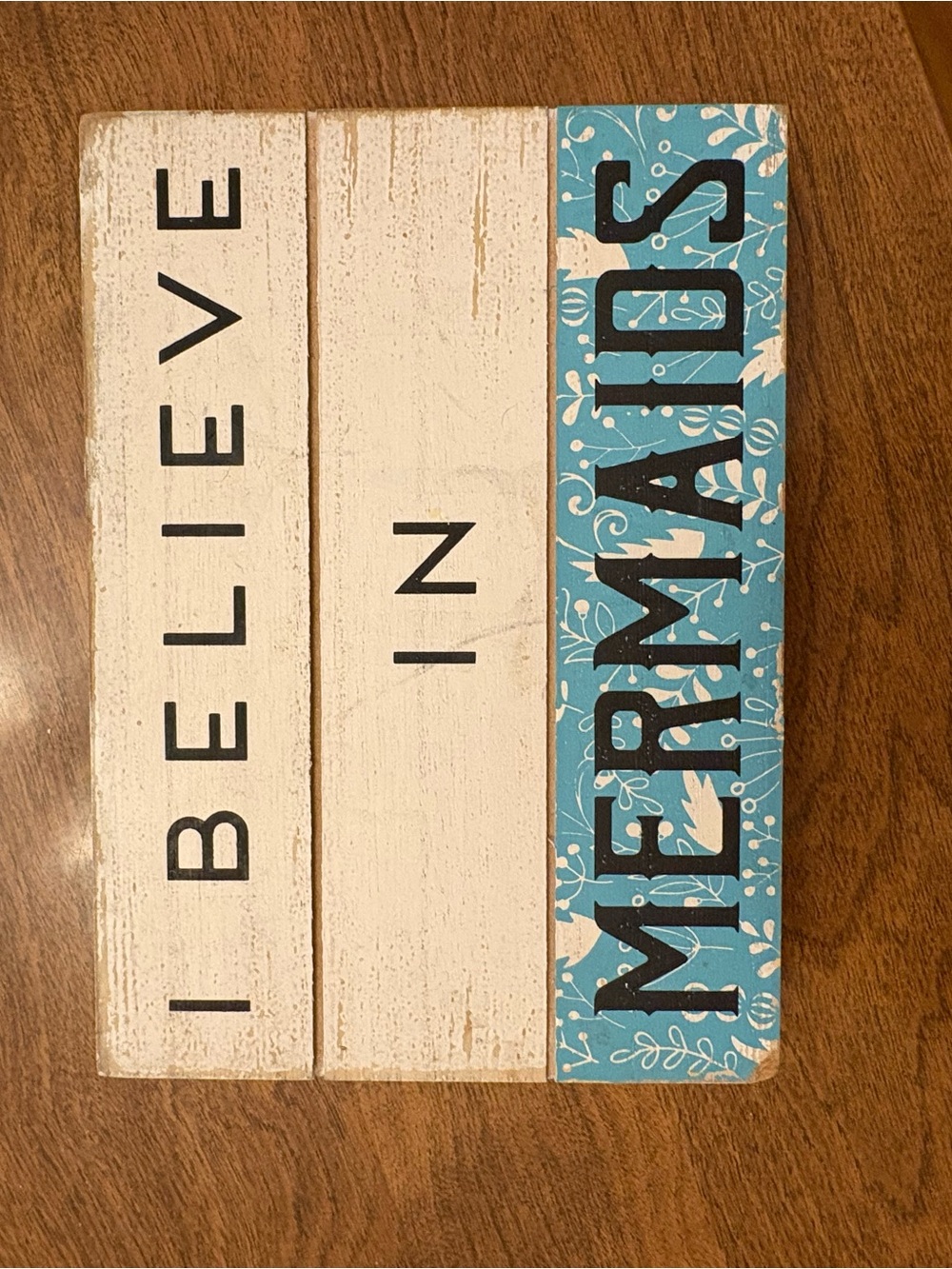 Coastal 'I Believe in Mermaids' Wooden Plaque - Blue and White